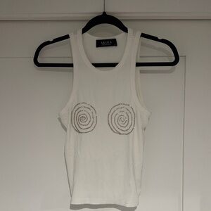 AKIRA Cream Tank Top with Silver Spiral Design